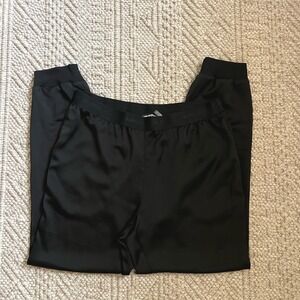 Karl Lagerfeld Paris Black Satin Joggers Logo Waistband Lounge Pants Womens L